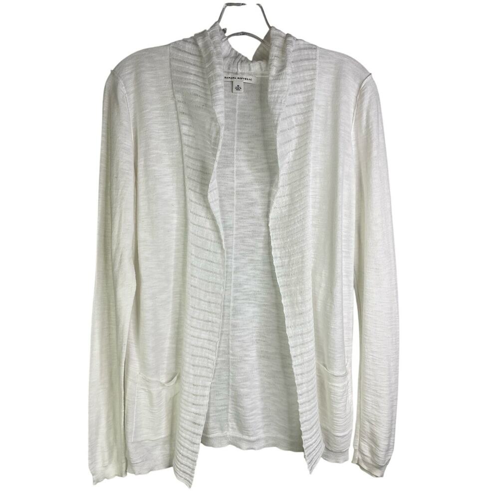 Banana Republic Sweater Cardigan Womens M White Cotton Open‎ Front Long Sleeve